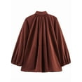 thumbnail image 4 of Women'S Puffy Bombers Jacket Oversized Street Casual Batwing Sleeve Lapel Pleated Shirt with Zipper Wine Red M, 4 of 7