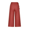 thumbnail image 5 of Edvintorg Cotton Linen Pants Women Summer Casual Loose Fit Pants High Waist Solid Color Side Drawstring Belt Wide Leg Pants Plus Size Women Trousers Red M, 5 of 6