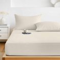 thumbnail image 6 of Twin Sze Fitted Sheet Set - Cream 2 Piece Bedding Sets 16" Deep Pocket Fitted Sheet with 1 Pillowcase, Farmhouse Solid Beige Color Modern Art Brushed Microfiber Hotel Luxury Bed Sheets, 6 of 9
