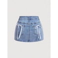 thumbnail image 5 of Pink Bow-Adorned Denim Mini Skirt With White Ribbon Pocket Details, 5 of 8