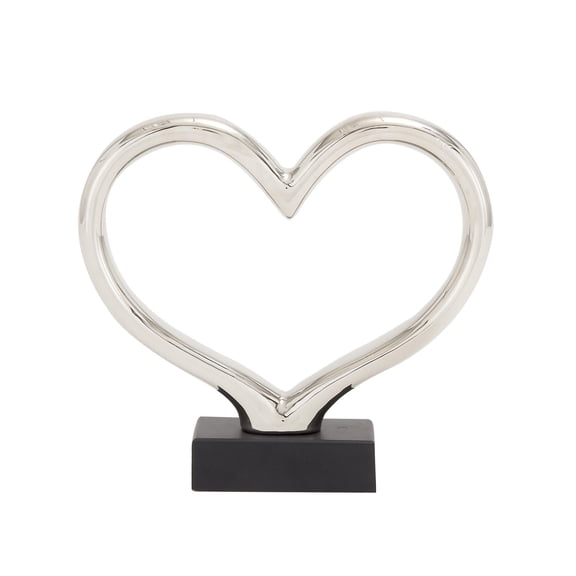 13" x 12" Silver Ceramic Heart Sculpture with Black Base, by DecMode
