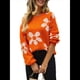 thumbnail image 2 of Suéter de Mujer de Otoño, Larga, Cuello Redondo, Jersey de Punto de Gran Tamaño, Tops Casuales con Estampados. Naranja XL, 2 of 9
