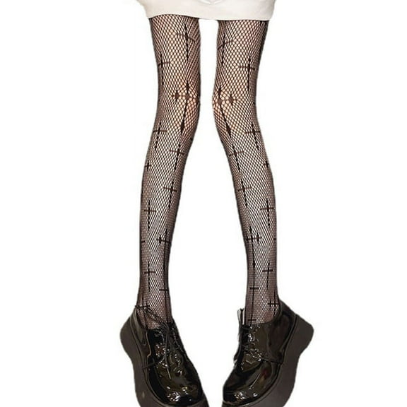Milue Women Dark Gothic Fishnet Pantyhose Harajuku Lolita Anime for Cross Jacquard Patterned Sheer Tattoo Tights Bottoming Mesh Stockings Clubwear