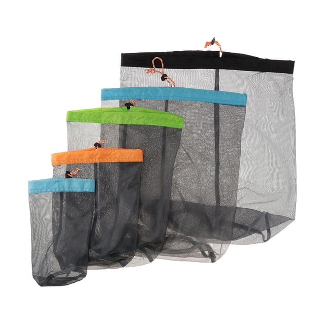 Bolsa de almacenamiento de de malla ultraligera de nailon de 5 piezas, bolsos de viaje con cordón para acampar, senderismo, para gimnasio, natac Baoblaze Saco de cosas de malla