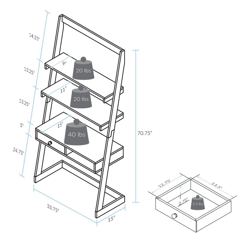 Freestanding Ladder Desk with Drawer, Solid American Maple Frame
