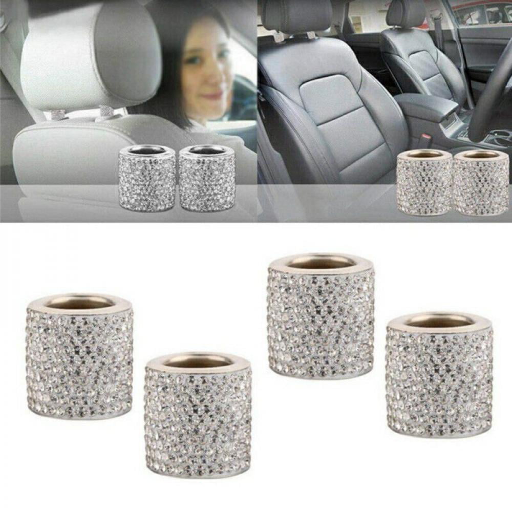 4PCS Diamond Bling Crystal Car Headrest Collar Interior Decor Cylindrical Pretty