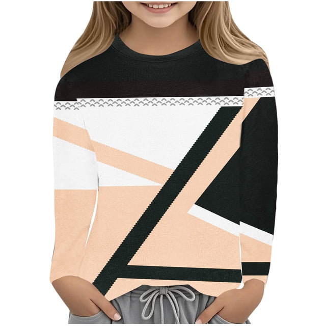 COM1950s Robe à Manches Longues, Chemises à Manches Longues pour Filles, Chemises à Manches Longues Imprimées Mignonnes Col Rond Blouses Décontractées Vêtements Col Rond Chemises, Vêtements pour Filles