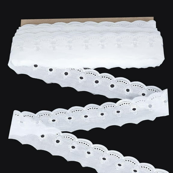 16 Yards Cotton Lace Trim 1-3/4 inch Wide White Eyelet Wavy Edge Eyelet Lace Cotton Embroidery Floral Trim for Dresses Clothes Sewing DIY Crafts Making Decoration