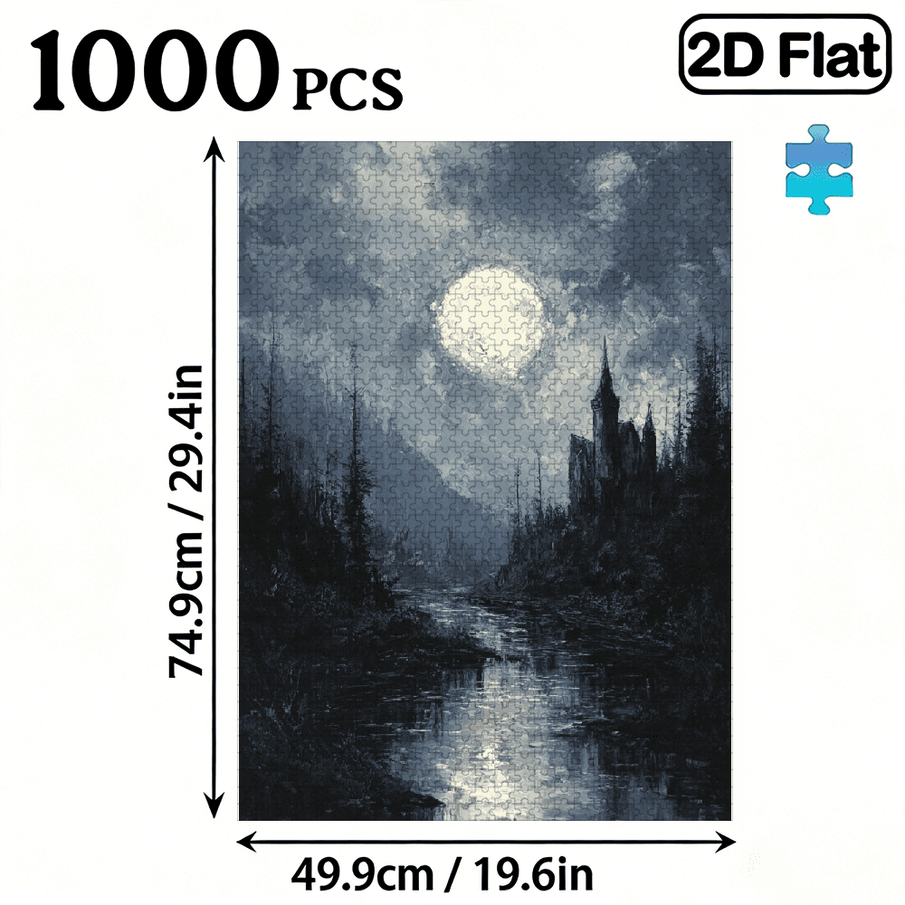 A Box of (1000pcs) Adult Puzzles, Night Lake Scenery Theme, High Difficulty, Suitable for Adults, Family Entertainment, Home Decoration.29.4*19.6 in