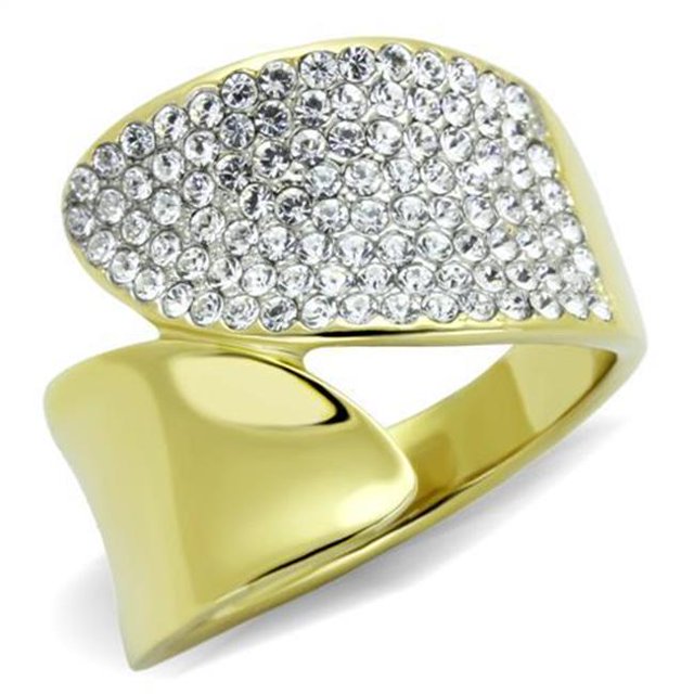 Bague en Acier Inoxydable Bicolore IP Or pour Femmes avec Cristal de Qualité Supérieure en Transparent - Taille 9