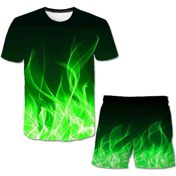 2021 3D The Flame Whirlpool, conjuntos de ropa de poliéster para niños, gran oferta de verano, camiseta, conjunto de pantalones cortos, ropa para niños de 4 a 14 años, 6T Gao Jinjia LED