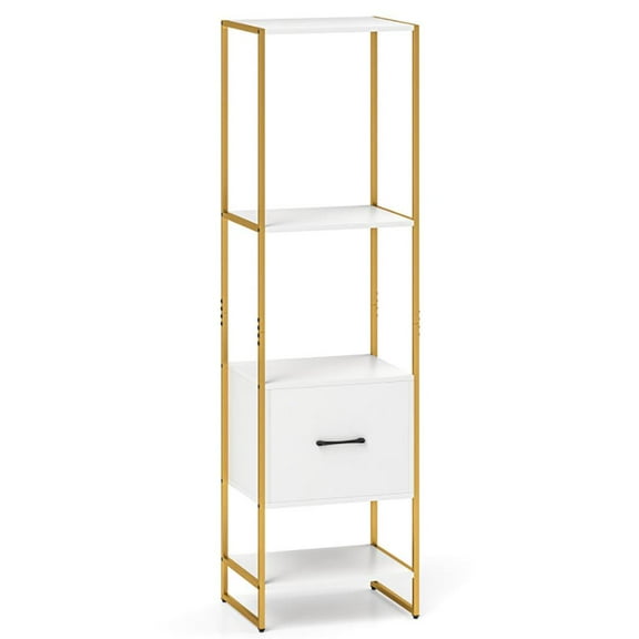 Resenkos Bookshelf, Storage Shelf, Bookcase,5-Tier Narrow Bookcase with 4 Open Shelves and Storage Drawer-White