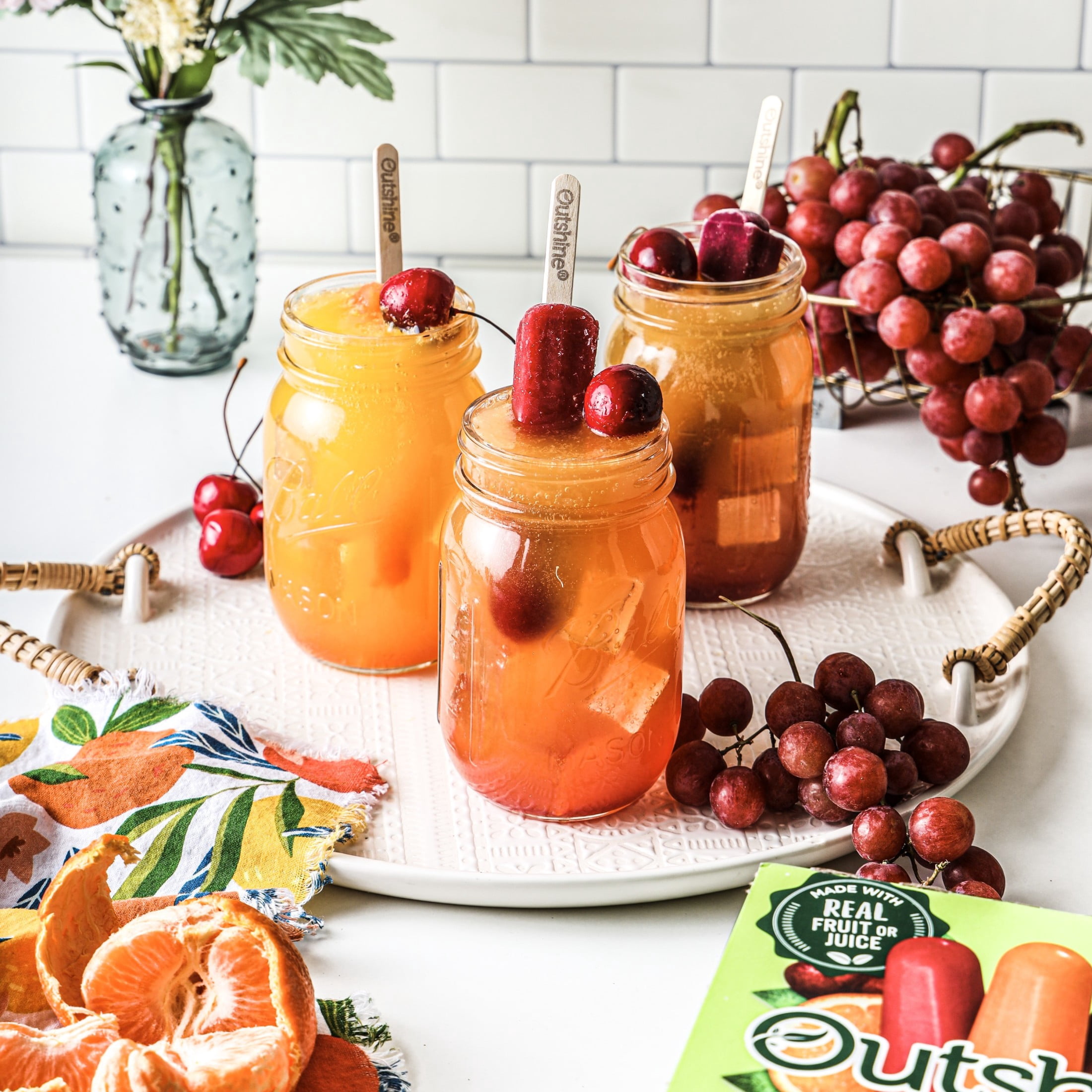 Outshine Cherry, Tangerine, and Grape Frozen Mini Fruit Pops,Variety Pack, Non-GMO, 12 Count