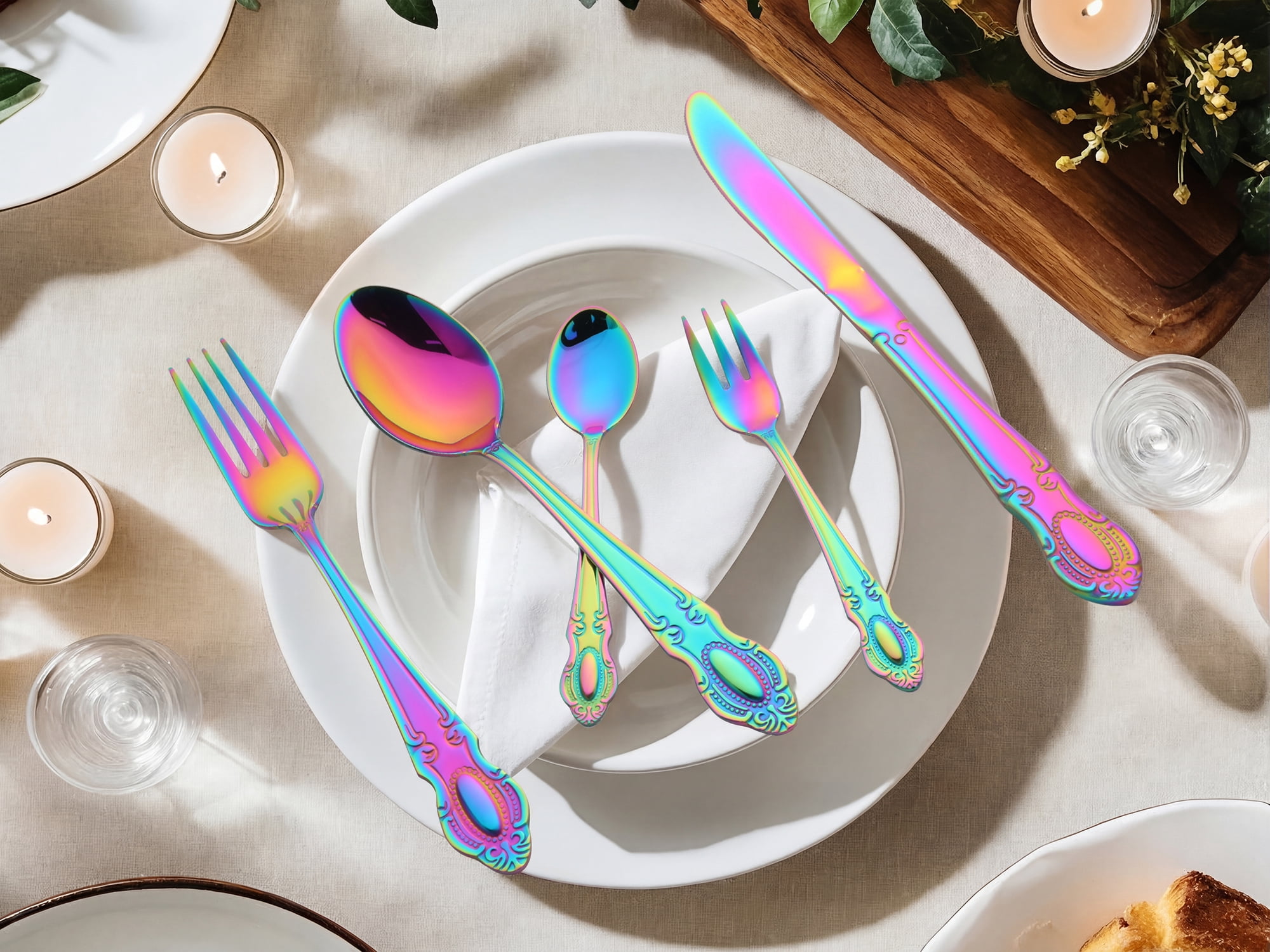 Unique Bargains 20 Piece Stainless Steel Flatware Set for Modern Cutlery Set Colorful