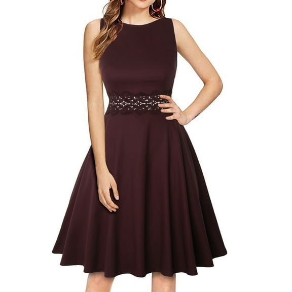 WHLBF Womens Plus Size Dress Short Sleeve Sling Solid Mid-Length Loose Dress Wine 10(XL)