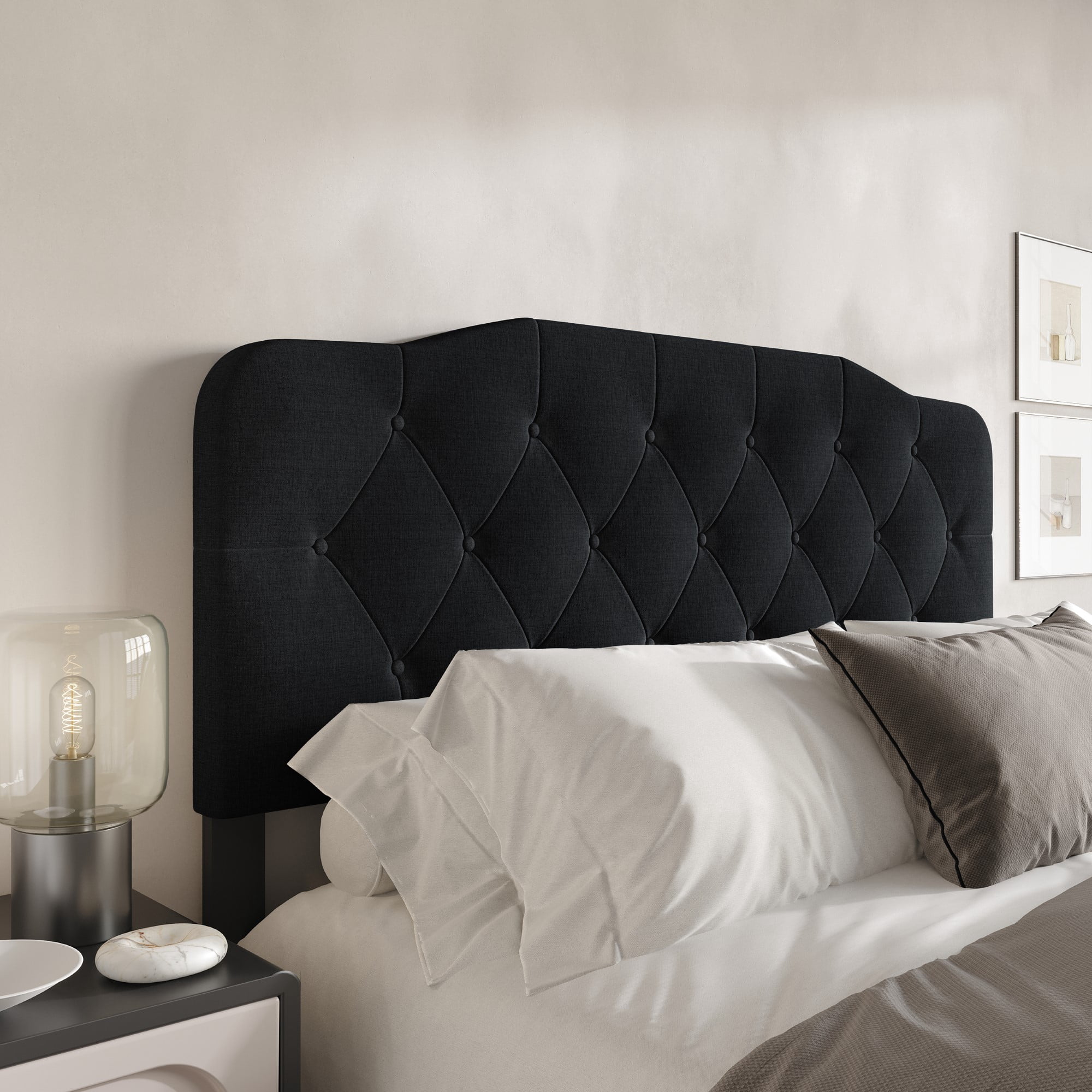 Home Design Albany King Tufted Upholstered Headboard with Adjustable Height and Foam Padding, Black, Easy Assembly