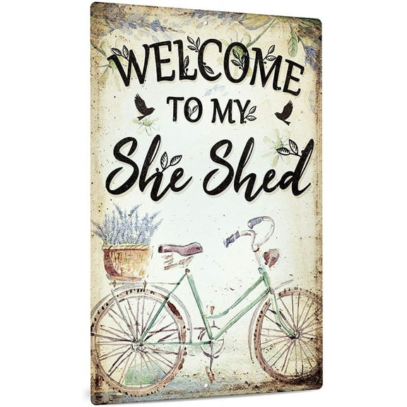 She Shed Decor, Farmhouse Wall Sign for Home, Kitchen, Garden, Women Cave, Gift for Girlfriend, Ladies, 12x8 Inches Aluminum Metal Sign - She Shed Rules