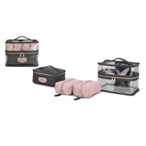 MKF Collection Emma Women's Cosmetic Bag, Sleek Makeup Purse Handbag by Mia K - Pink Charcoal