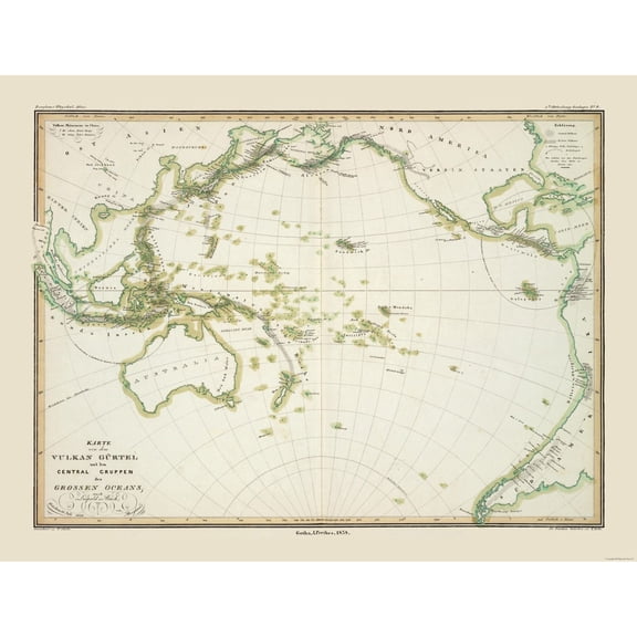 Historic Nautical Map - World Pacific Ocean - Perthes 1838 - Vintage Wall Art