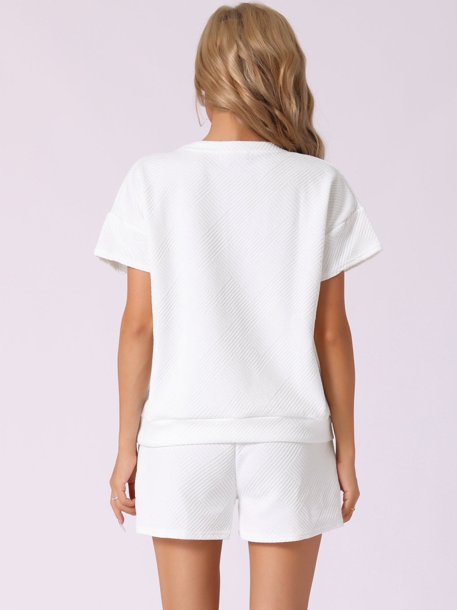DARING DIVA Women's Loungewear Short Sleeve Tops and Shorts with Pockets White XS