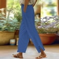 thumbnail image 5 of Blue Womens Pants Women Solid Straight Solid Elastic Pants Long Linen Women Waist Cotton Casual Slit Trouser Legs Pants Sweatpants Womens Fashion, 5 of 6