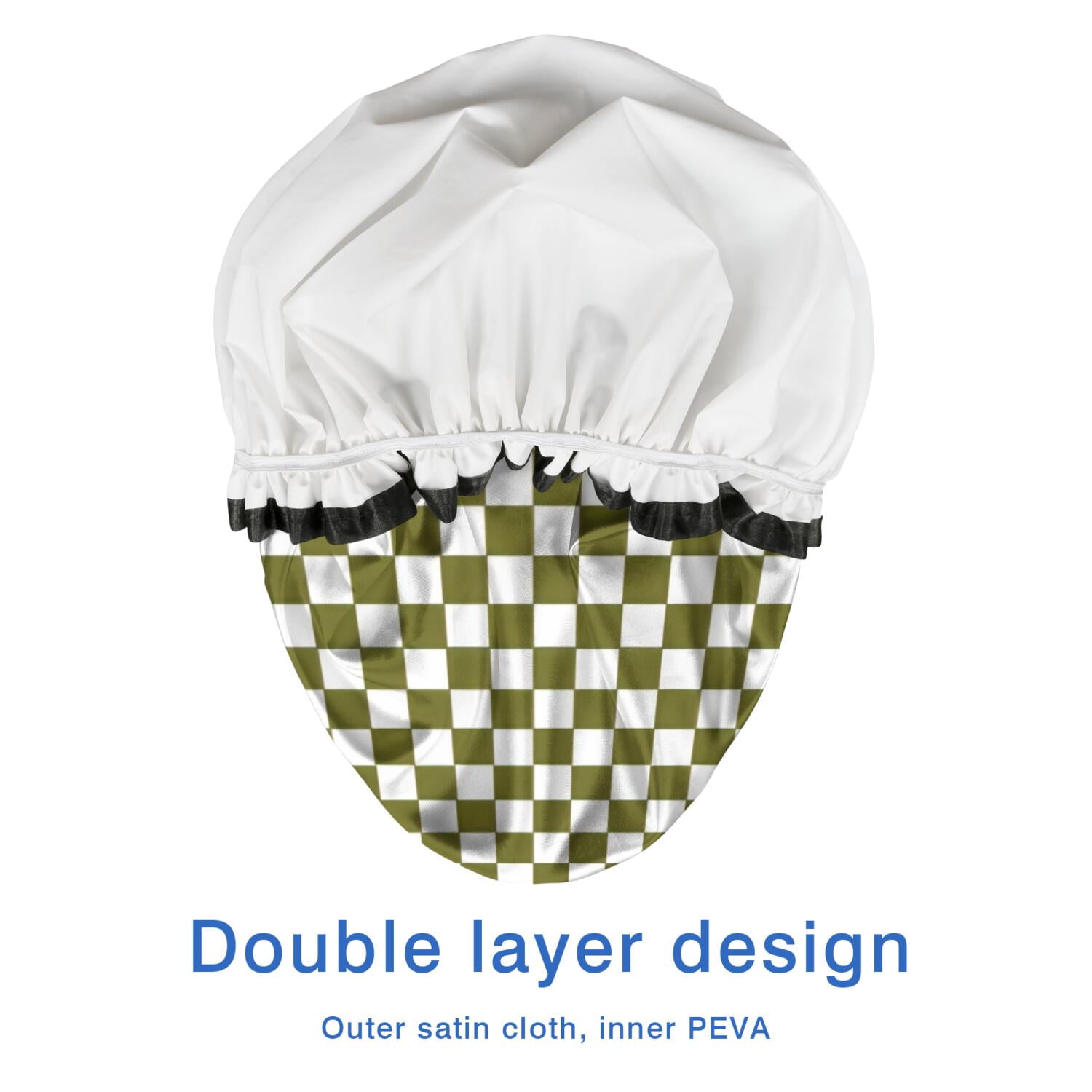 Shower Caps,Olive Green and White Checkerboard Pattern Waterproof Shower Cap for Women 4 Pieces,Double Reusable Hair Cover for Shower PEVA Elastic Stretch Hem