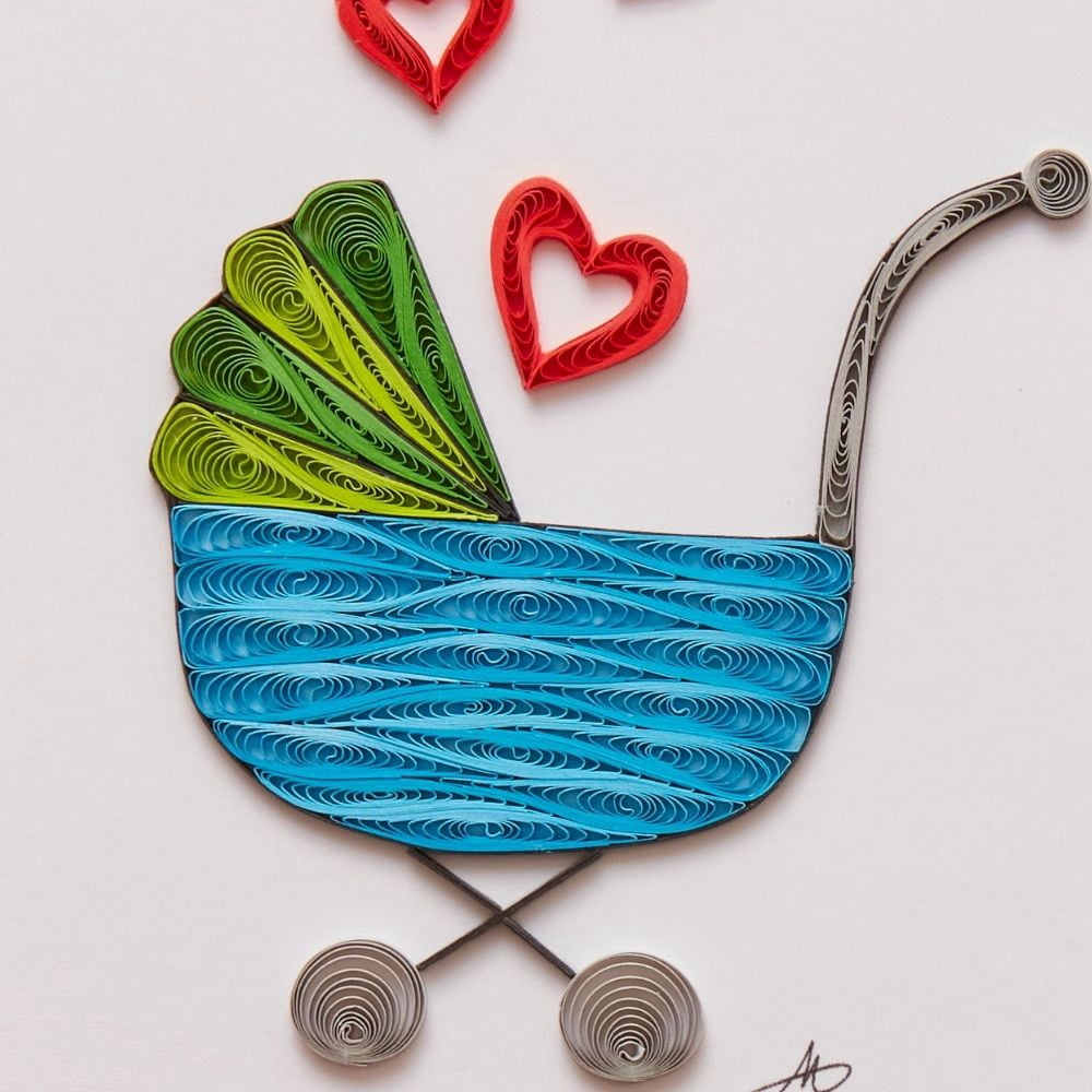 Vietnam Hand Quilled Paper New Baby Stroller Greeting Card