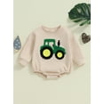 thumbnail image 3 of Elippeo Baby Girls Boys Autumn Romper Long Sleeve Crewneck Tractor Embroidery Casual Playsuit 3 6 12 18 Months, 3 of 9