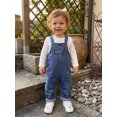 thumbnail image 3 of Cjfdfy Toddler Baby Boy Girl Denim Overalls Fall Outfit Solid Color Long Sleeve T-shirt And Denim Overalls 2-piece Set Little Baby Casual Fall Coming Home Clothes 9M-3Y, 3 of 9