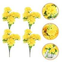 Masteelf 5pcs Artificial Yellow Marigold Flowers for Cemetery 7 Heads Faux Chrysanthemum Bouquets Silk Floral Arrangements for Memorial Day Outdoor Grave Decorations