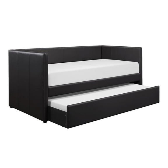 Maklaine Modern / Contemporary Faux Leather Daybed in Black Finish