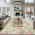 thumbnail image 3 of Area Rug 5'x7', Pink Flowers Non-slip Runner Rug Carpet for Bedside, Green Country Botanical Floral Leaves Washable Outdoor Indoor Area Rugs Mat for Entryway/Living Room/Bedroom/Kitchen/Office, 3 of 9