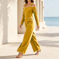 thumbnail image 4 of Tqcoqu Women's Cold‑Shoulder Jumpsuit, Contrast Piping Long Sleeve Wide Leg Floor Length Jumpsuit with Large Patch Pockets, 4 of 9