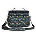 thumbnail image 2 of Dinosaur and Foliage Dark Blue Pattern Insulated Lunch Box for Women Men, Medium Leakproof Cooler Bag with Adjustable Strap, 10"x6.7"x8", 2 of 6