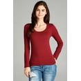 thumbnail image 3 of Emmalise Women's Plain Basic Scoop Neck Long Sleeve TShirt Tee - Burgundy, 1XL, 3 of 6