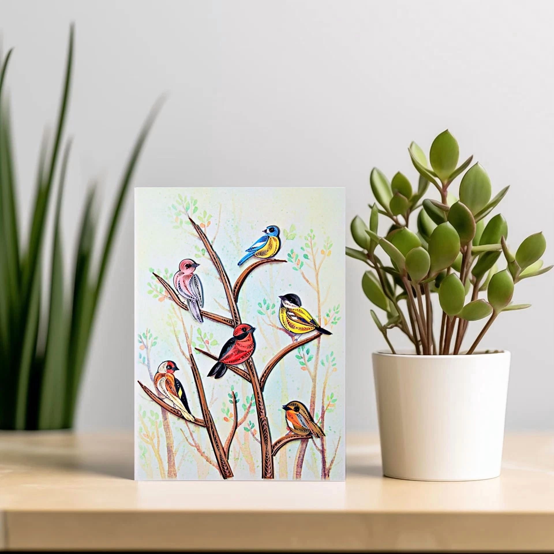Birds Quilling Greeting Card - Unique Dedicated Handmade Art