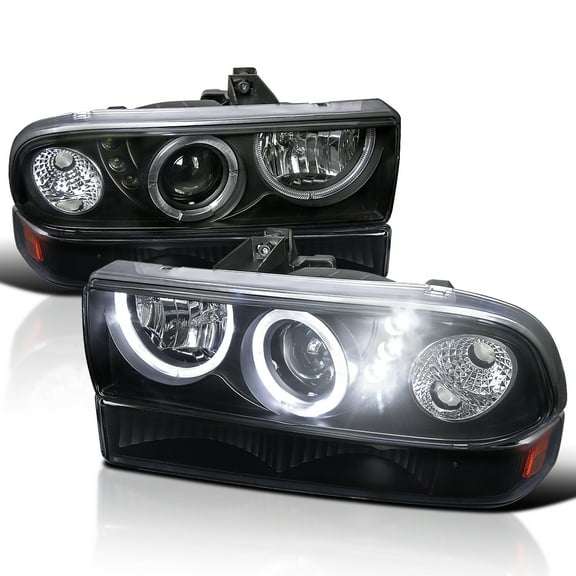 Spec-D Tuning Black Halo SMD LED Projector Headlights   Black Bumper Lights Compatible with 1998-2004 Chevy S10, Left   Right Pair Headlamps Assembly