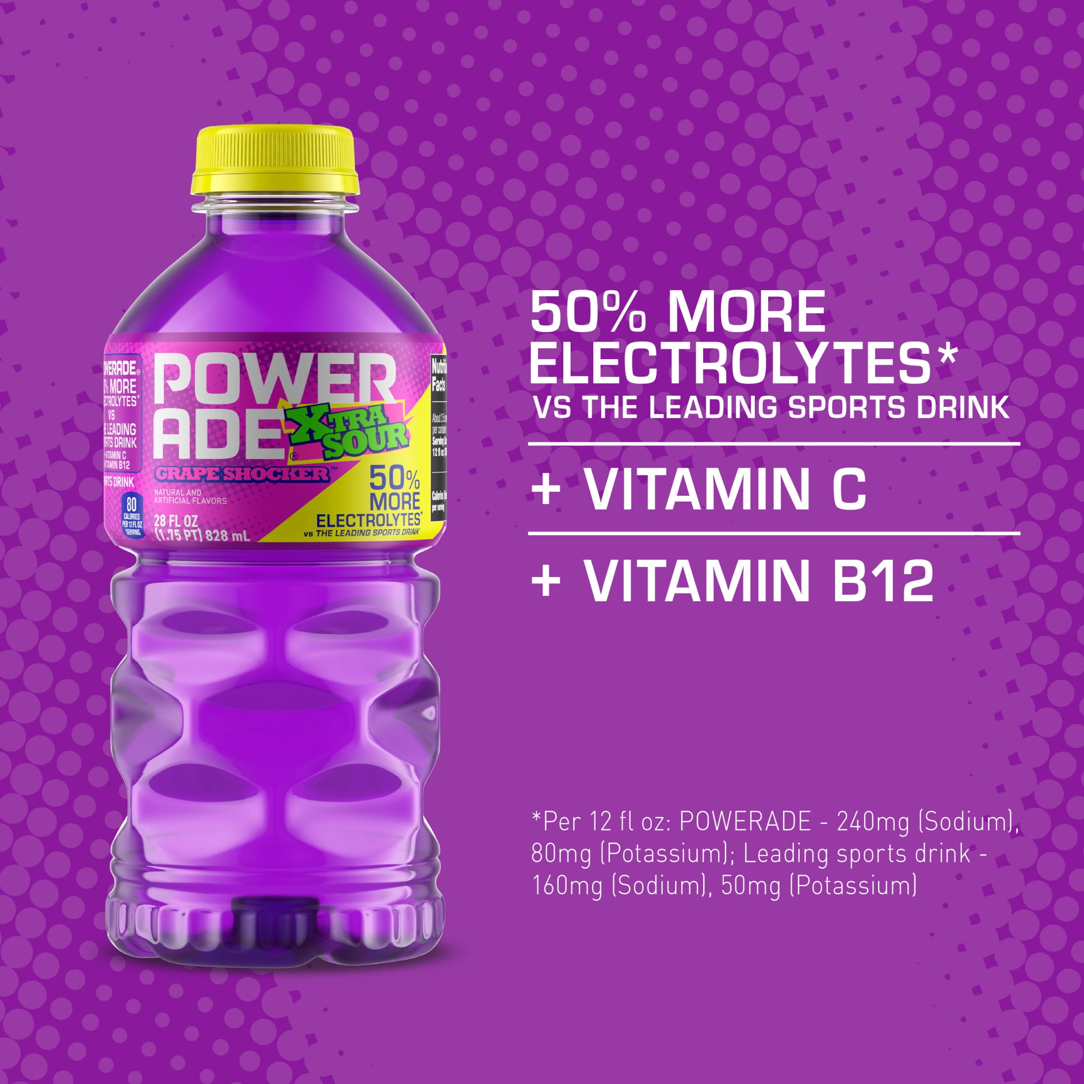 POWERADE XTRA SOUR Grape Shocker Electrolyte Sports Drink Bottle, 28 fl oz