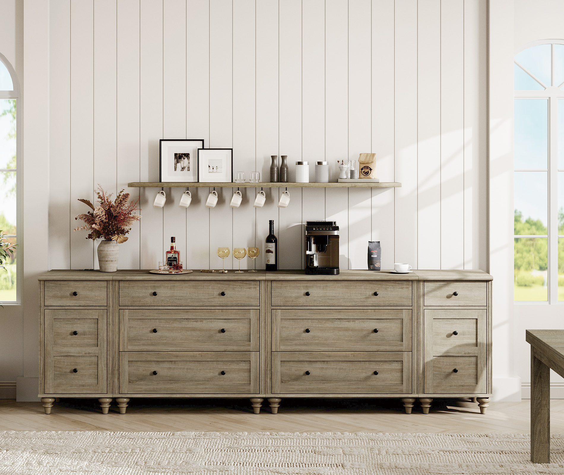 WAMPAT Dresser for Bedroom with 8 Drawers and 2 Storages, Dresser with Charging Station for Living Room, Gray Dressers with Wide 3 Chest of Drawers, for Nursery, Hallway, Wash Grey