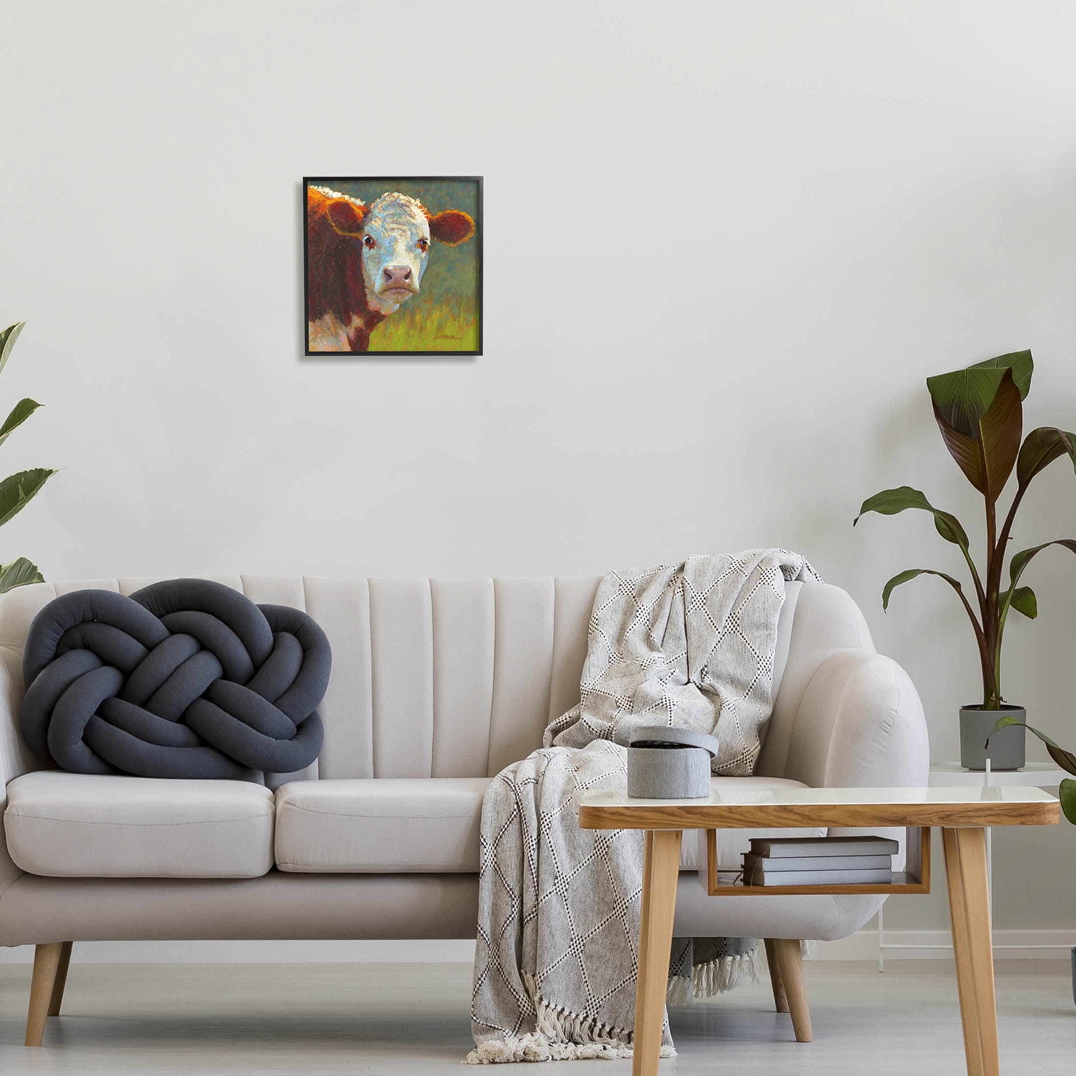 Rural Wildlife Cow Portrait Animals & Insects Painting Black Framed Art Print Wall Art