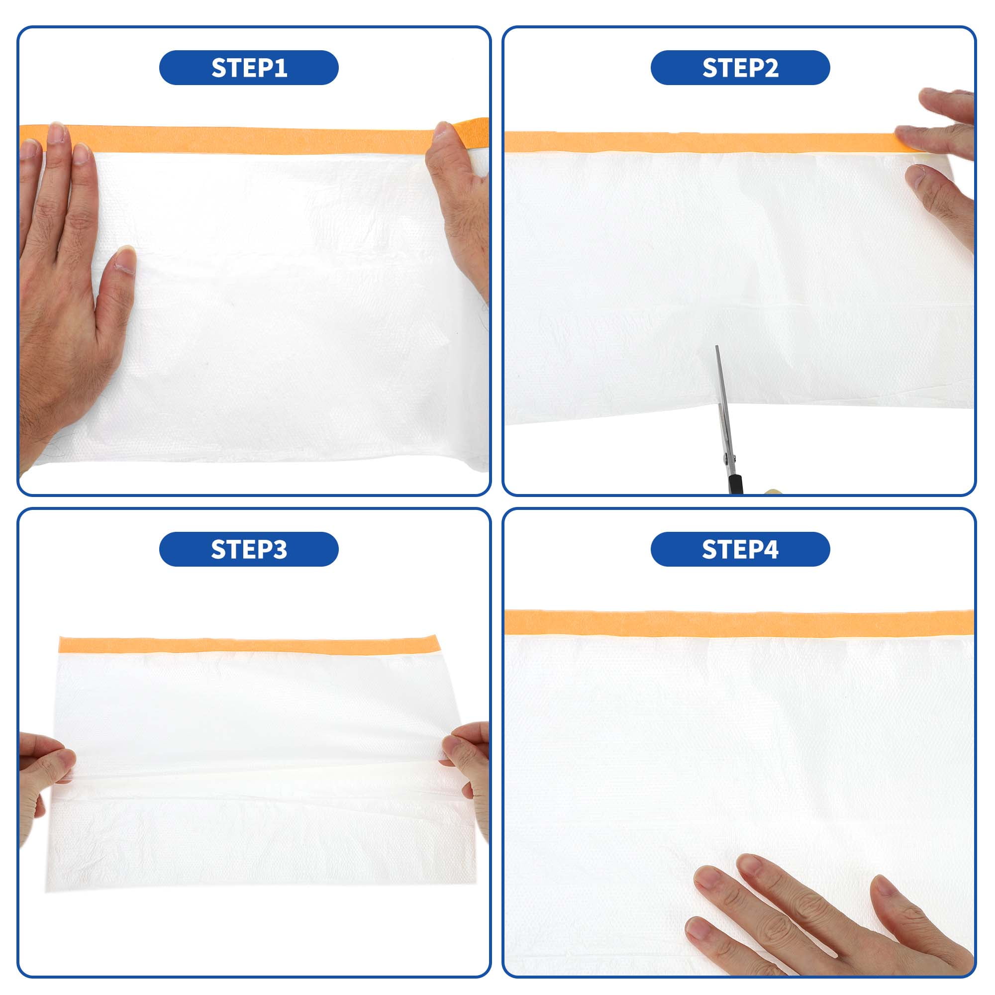 Unique Bargains Masking Paper with Tape 2000x55cm / 65.62ftx21.65" 1 Set Pre-Taped Paper Film Kit White Orange