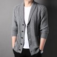 thumbnail image 6 of DHFJKG Mens Jacquard Sweater Knitted Jacket Slim Fit Shawl Collar Long Sleeve Button Up Cardigan Outwear Solid Color Knitting Coat With Pockets Fall Winter Comfort Outerwear, 6 of 6