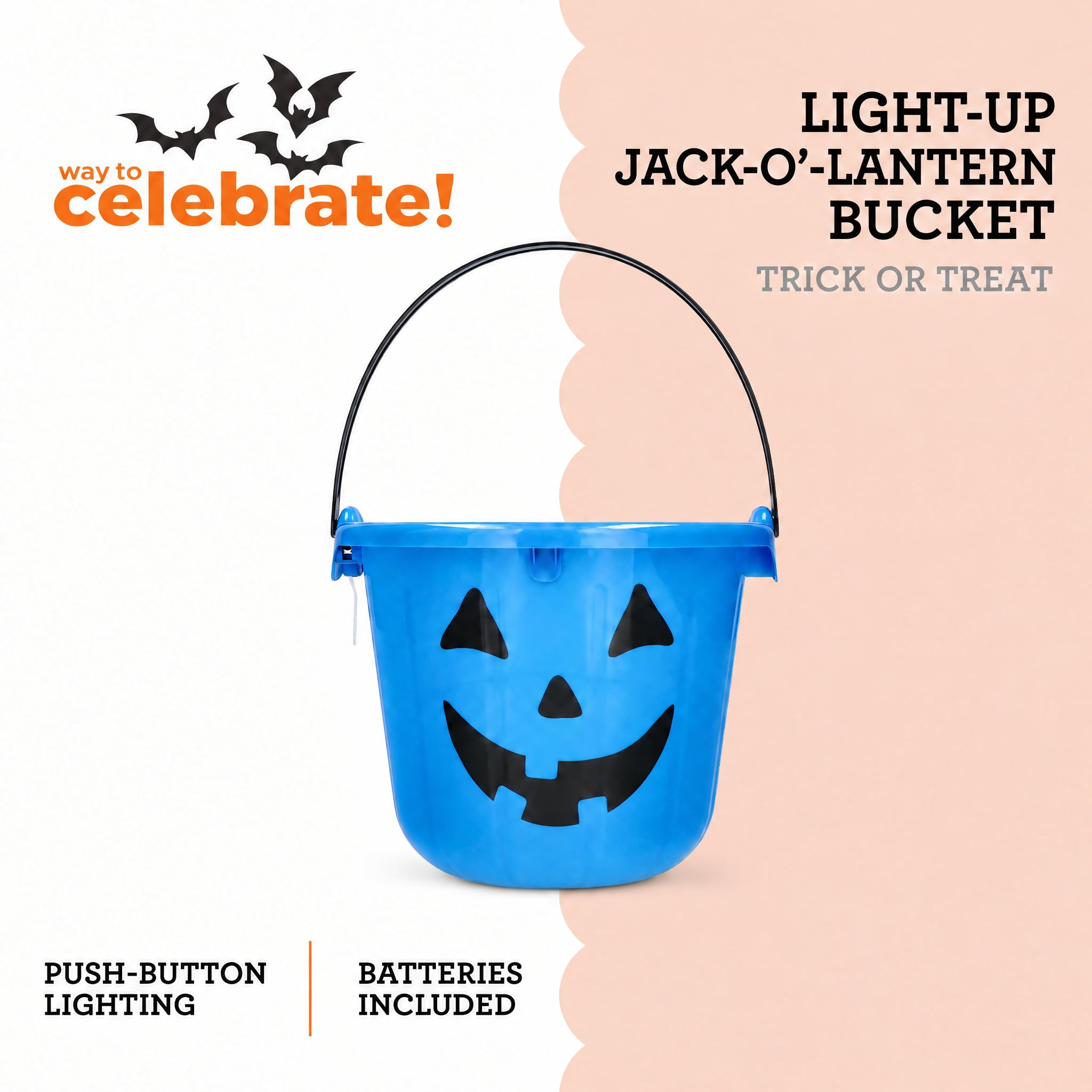 Light-Up Jack-o'-Lantern Trick-or-Treat Bucket, Blue, 6.5", Halloween by Way To Celebrate