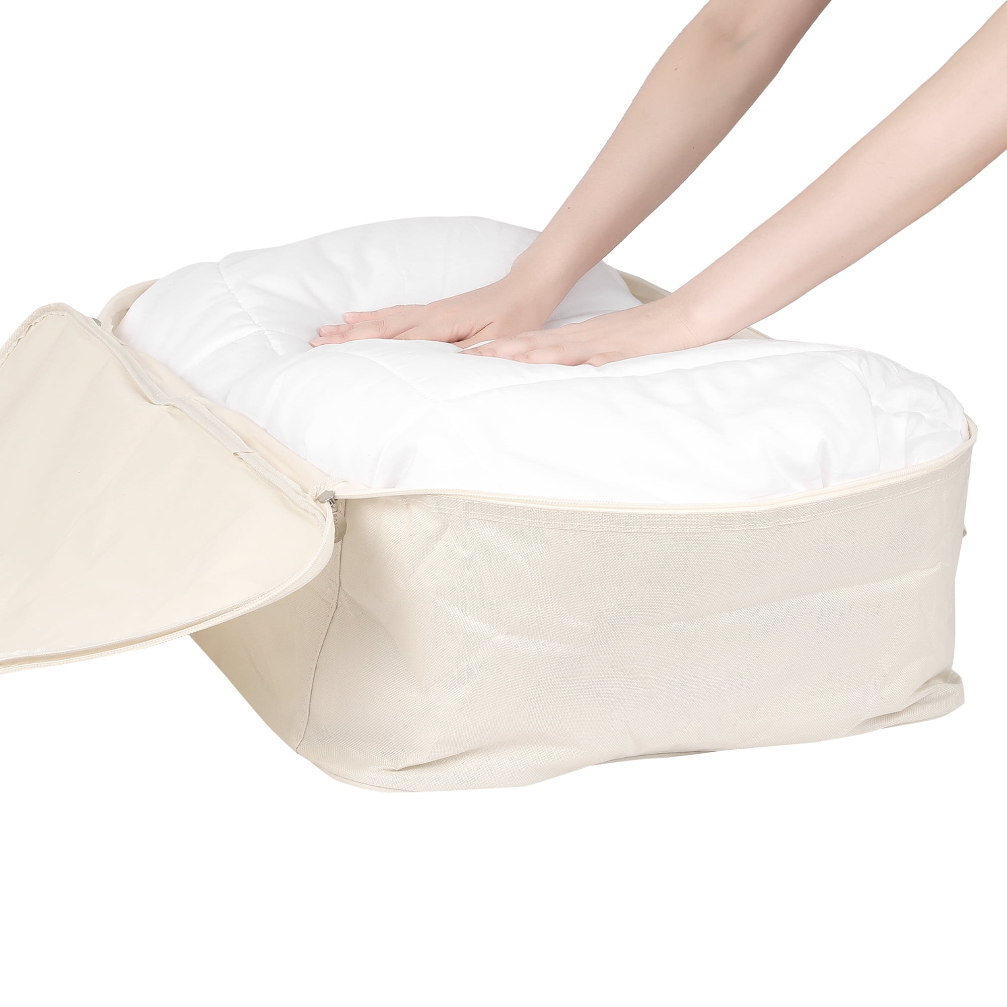 Unique Bargains Clothes Storage Bags for Closet Organizers w Handles Beige 21x16.5x8in