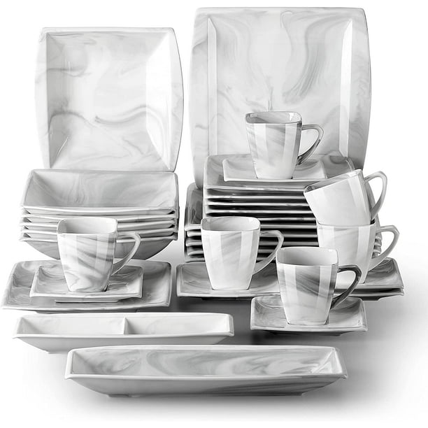 MALACASA Dinnerware Sets, Porcelain Dinner Set for 6, 32Piece Square