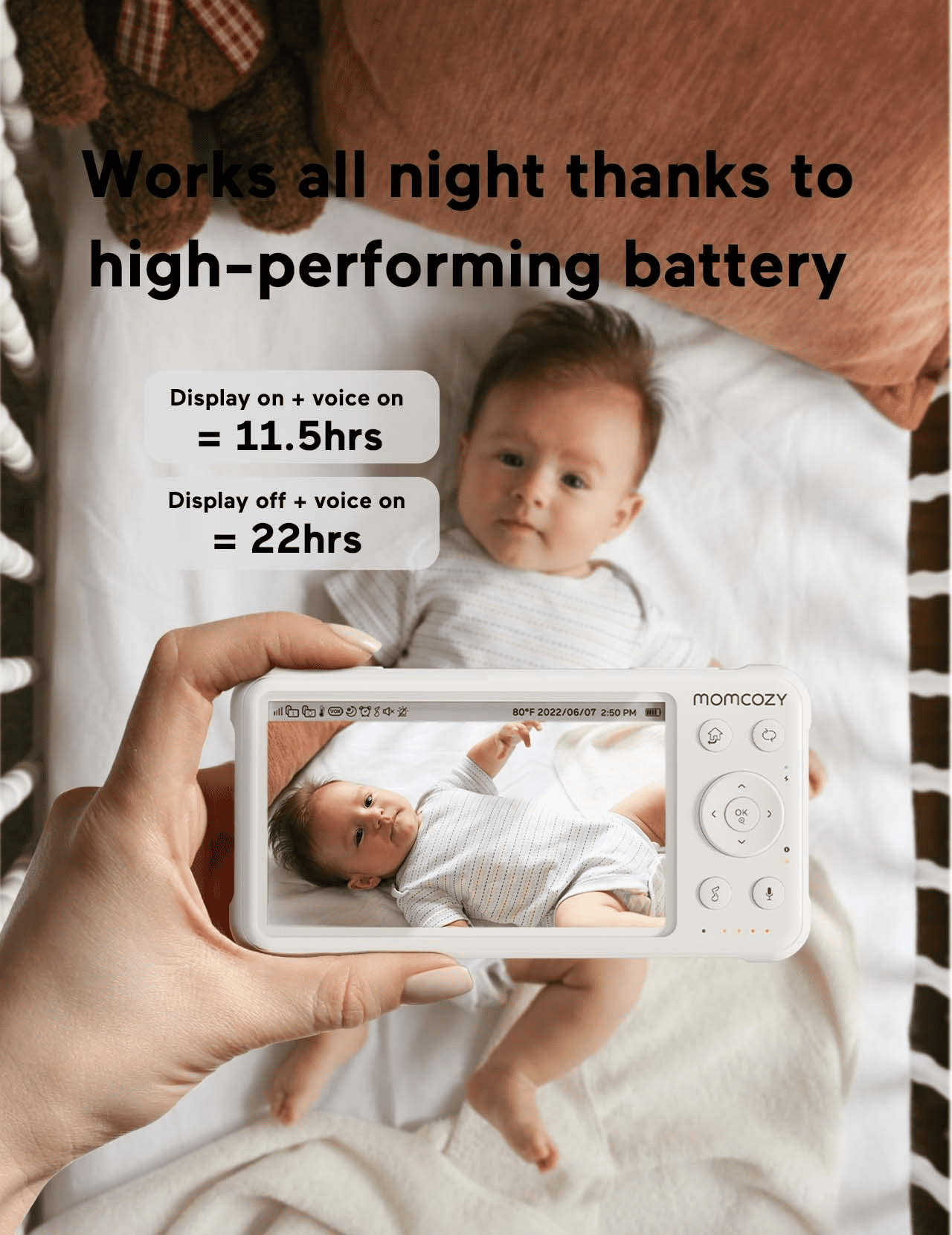 Momcozy Video Baby Monitor, 5'' Display, 1080P HD, Infrared Night Vision, Long Range, 2-Way Talk