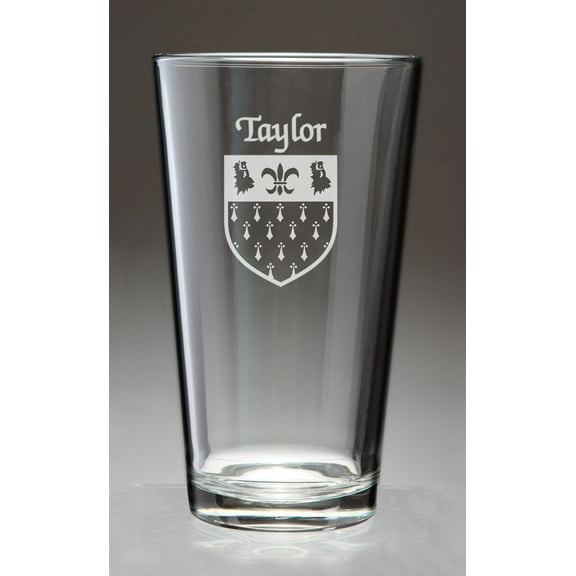 Taylor Irish Coat of Arms Pint Glasses - Set of 4 (Sand Etched)