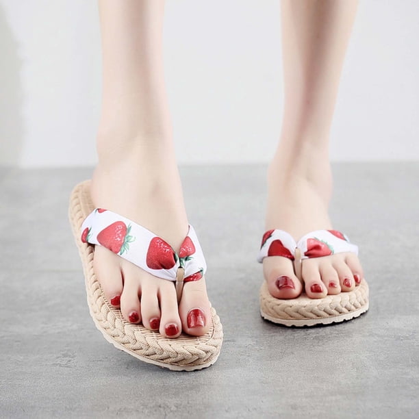 Sandalias de alpargata de paja de imitación para mujer, chanclas de fondo de goma y plástico, chanclas de playa de fondo plano Wmkox8yii nm6519