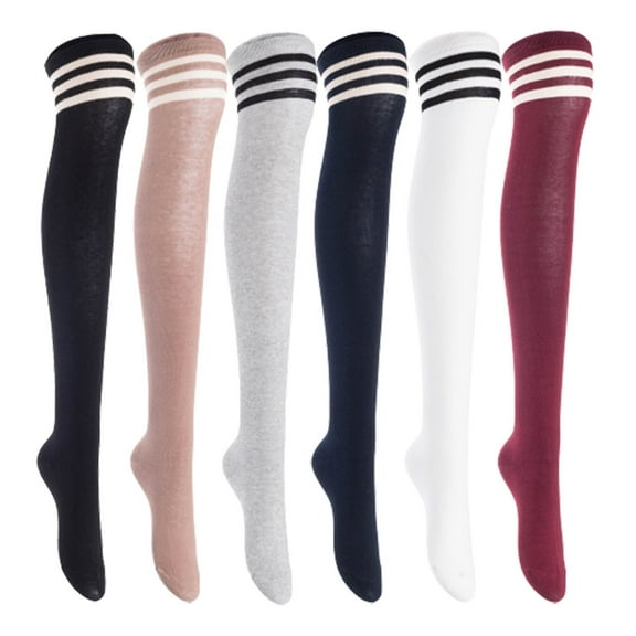 Lian LifeStyle Women's 6 Pairs Adorable Comfortable Soft Thigh High Over Knee High Cotton Socks, Size 6-9, JMYP1022 Black, Khaki, LightGrey, Navy, White, Wine