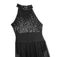 thumbnail image 7 of Kaerm Women's Lyrical Dance Dress Halter Sequins Tank Leotard Split Tulle Maxi Dress Ballroom Black XL, 7 of 7